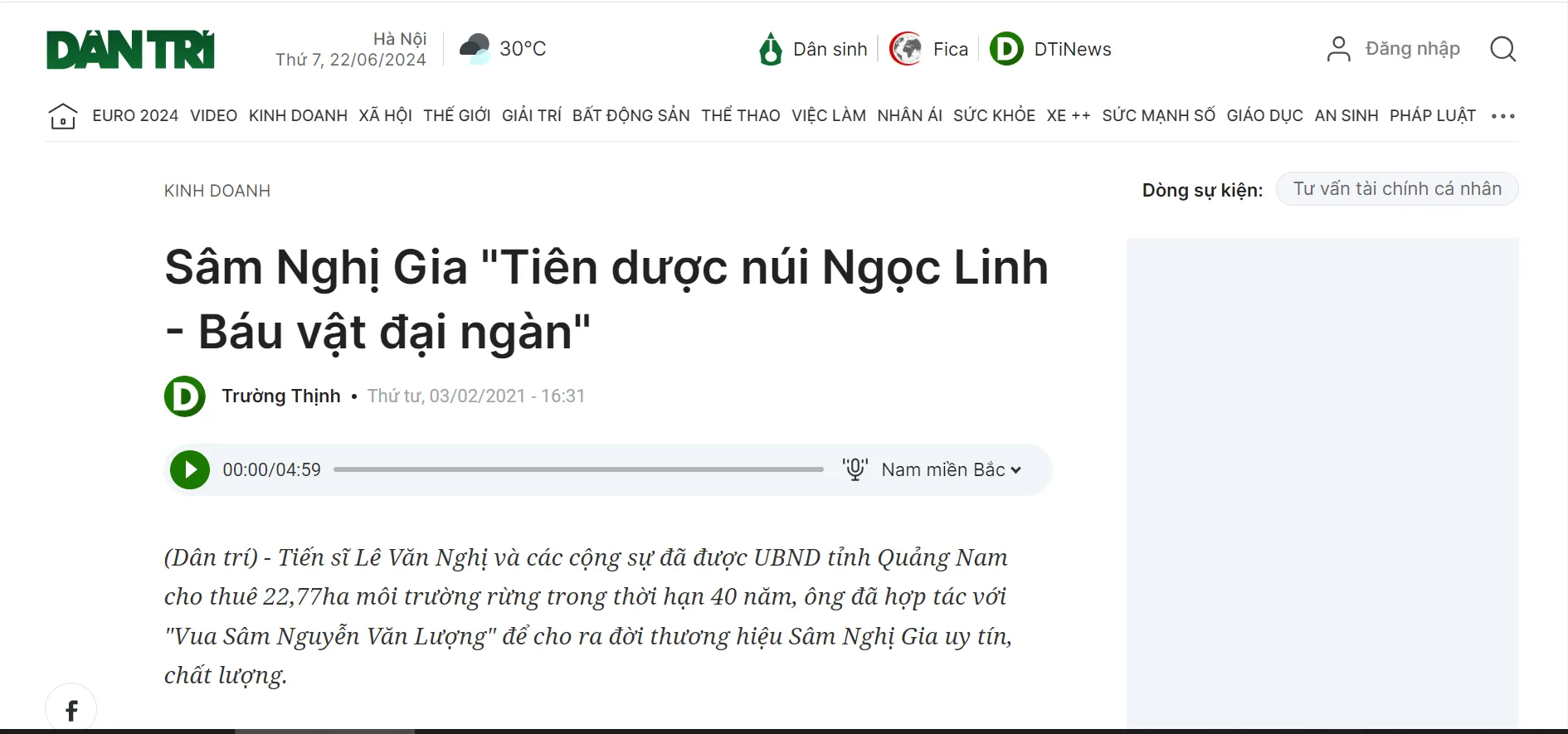 Sâm Ngọc Linh Nghị Gia Được Báo Dân Trí Đưa Tin